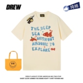 纯棉260G短袖 drew美式 卡通小鱼印花夏季 T恤男女正肩街头上衣百搭