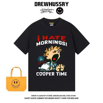 DREW美式卡通不想早起纯棉T恤