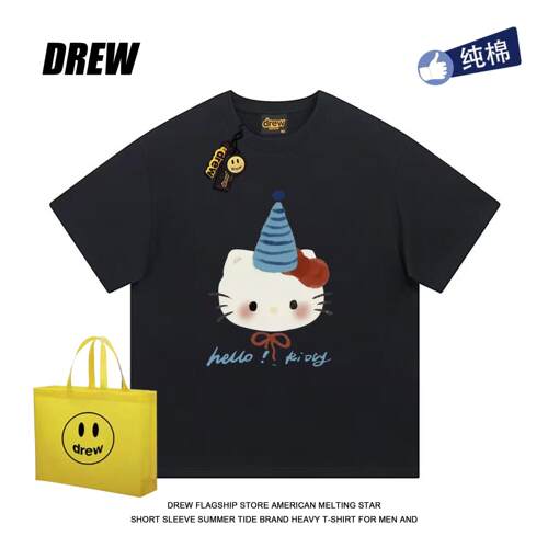 drew美式短袖卡通男女百搭纯棉
