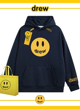 drew笑脸印花美式潮牌宽松连帽卫衣男女复古纯棉秋冬上衣外套情侣