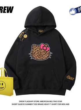 drew豹纹Kitty男女连帽卫衣百搭