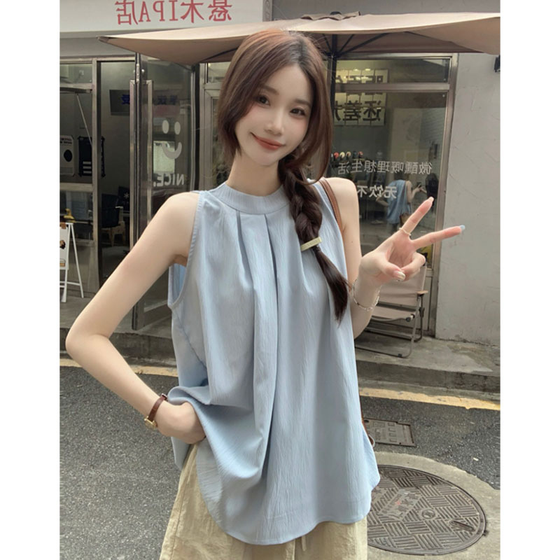 法式纯色减龄挂脖小背心夏装温柔风小个子独特漂亮减龄款上衣女潮
