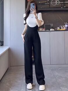 时尚气质连体裤套装女2024夏季显瘦薄款直筒连衣裤短袖T恤两件套