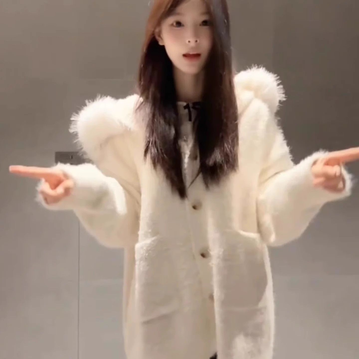 冬装小香风大毛领连帽开衫毛衣外套韩版松弛感甜美女针织衫上衣潮