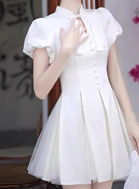 夏装国风显瘦小个子A字连衣裙法式短袖超好看中式女款公主短裙子