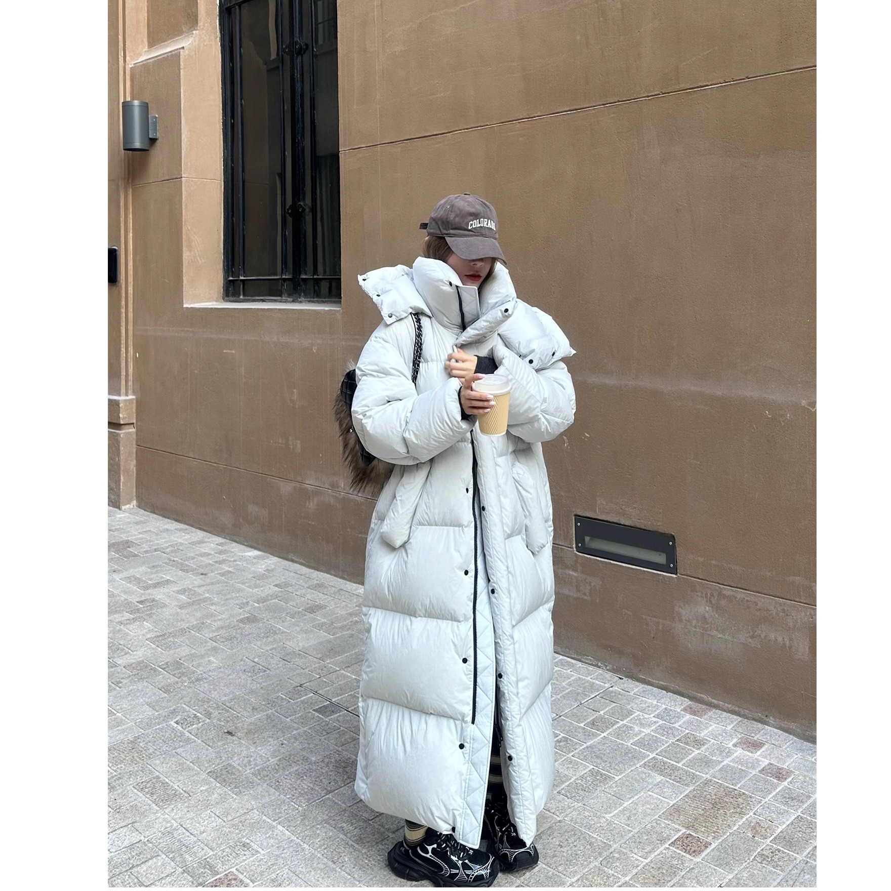 冬装加厚软糯纯色开衫面包服外套女高级感中长款连帽羽绒棉服上衣