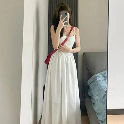 超好看法式白色吊带连衣裙女夏季新款小个子海边度假气质A字长裙