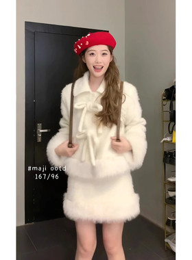 秋冬装小香风甜美女装套装加厚女外套松弛A字半身小短裙子两件套