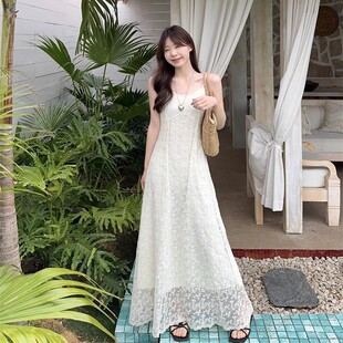 夏装超好看显瘦吊带A字连衣裙韩版温柔风女款修身别致背心长裙子