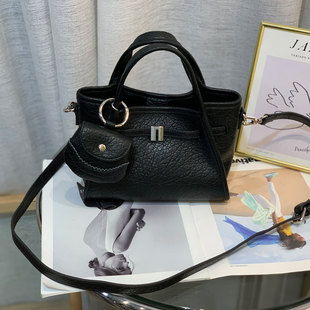 2026春新款粒纹凯莉包高级感小牛皮手提单肩斜挎通勤女包搭零钱包