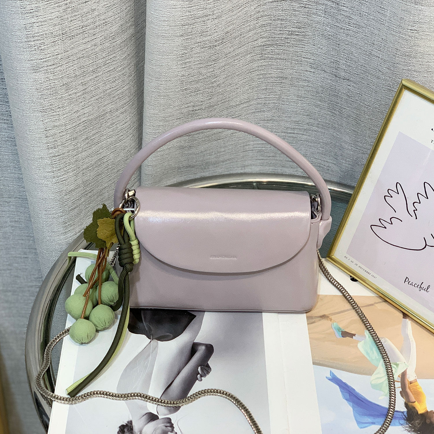 蛇骨链条半圆翻盖迷你小方包春夏新款小牛皮质感手提单肩斜挎女包