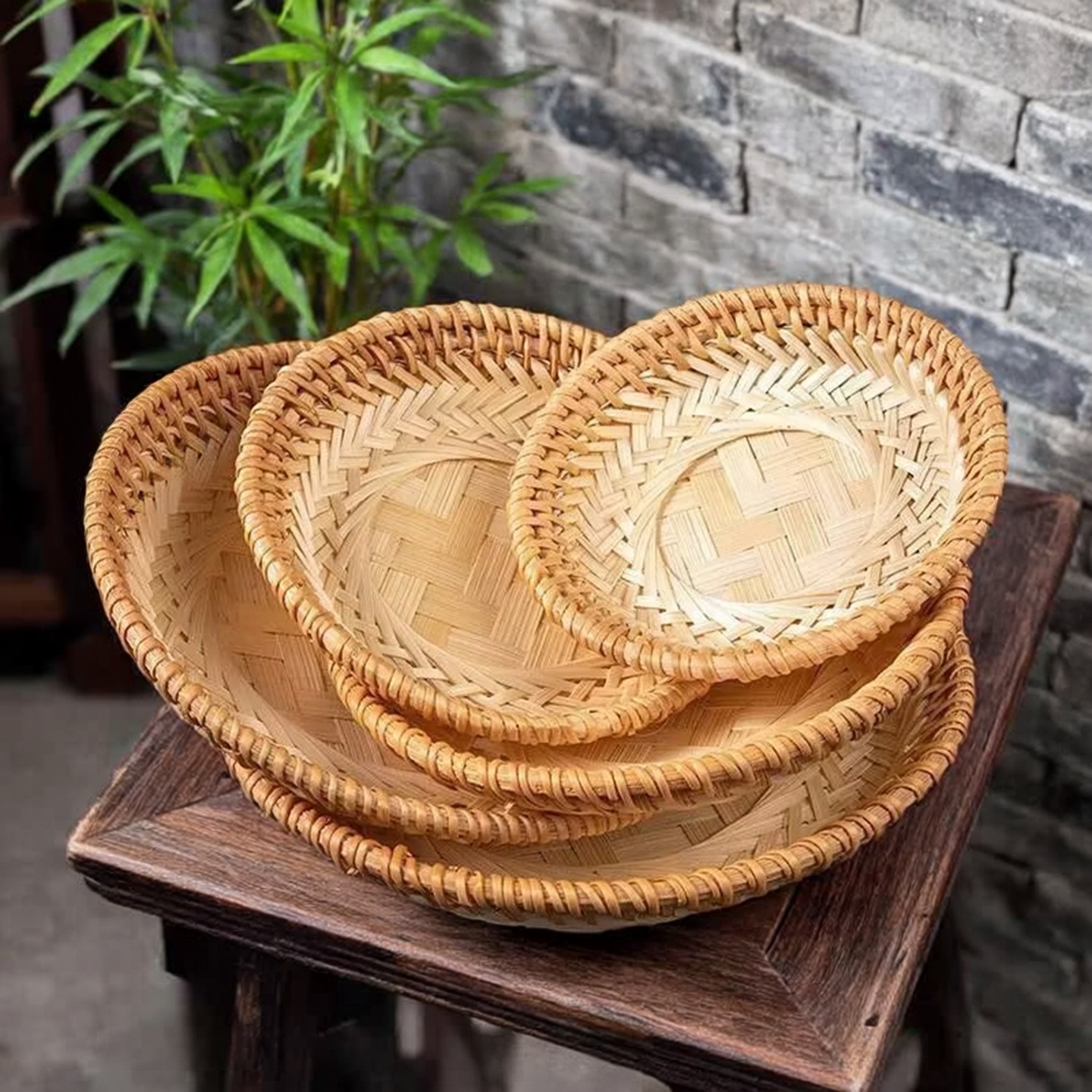 竹编果盘水果篮竹盘竹藤小碟子