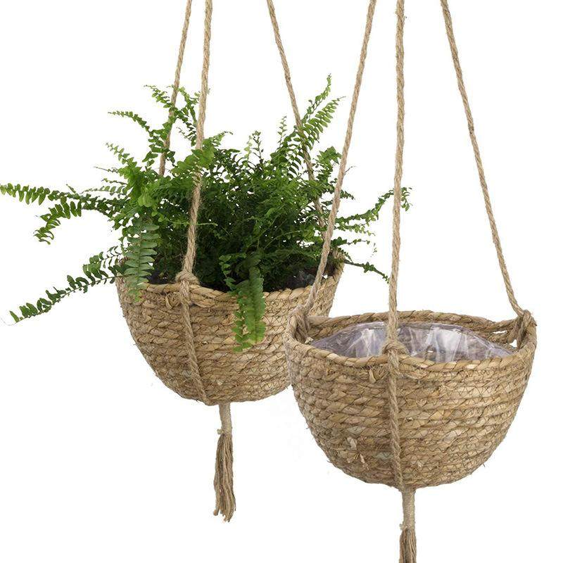 草编吊篮编织吊盆植物鲜花绿植悬挂壁挂式手工编织花器手工装饰品