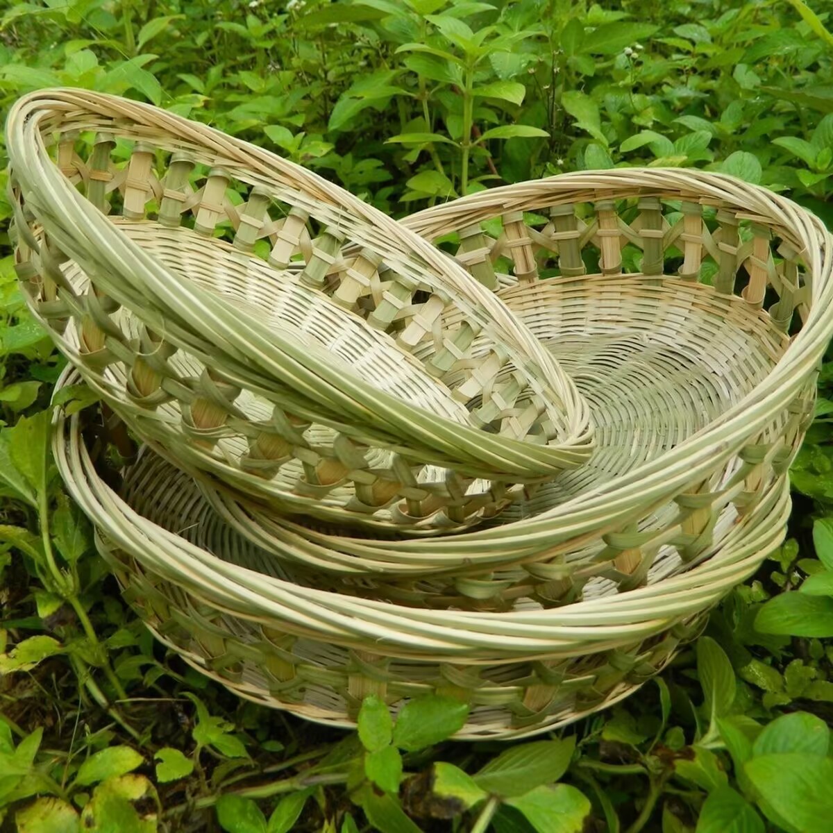 竹编编织圆形镂空竹篮子馒头筐