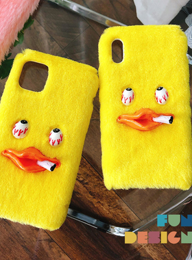 泰国设计师14/15pro max 可爱毛绒 立体可达鸭卡通全包防摔手机壳