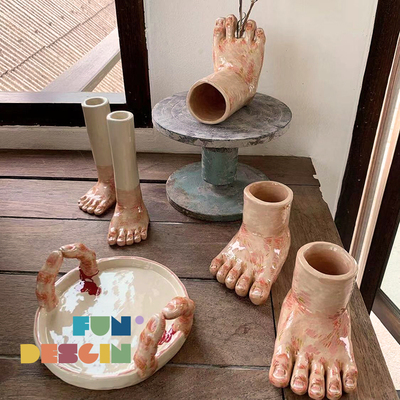 泰国chana创意手绘陶瓷脚丫花器
