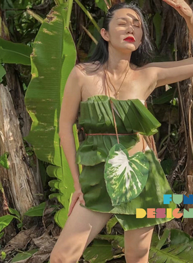 泰国代购 手工制作趣味仿真植物龟背竹荷花橡胶包 创意个性礼物