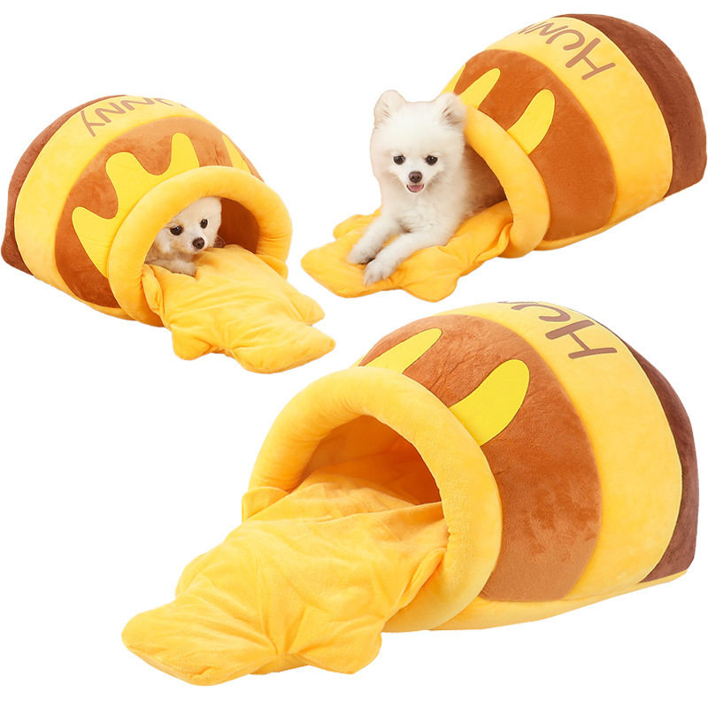 维尼熊狗窝蜜罐猫窝半封闭保暖宠物窝四季通用可拆洗中小型犬睡袋