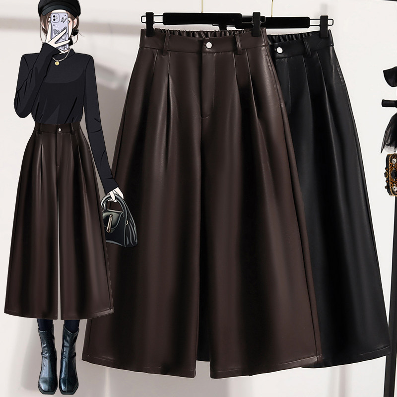 实拍大码黑色皮裤女冬季宽松休闲七分直筒阔腿裤八分老钱风裤子,女装/女士精品,大码裤装,淘宝优惠券,粉丝福利购,淘宝优惠卷