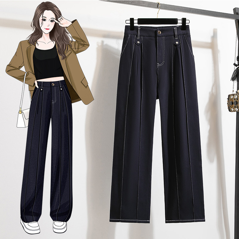 实拍好质量窄版阔腿裤针织牛仔女秋款松紧腰直筒裤弹力大码胖mm裤,女装/女士精品,大码裤装,淘宝优惠券,粉丝福利购,淘宝优惠卷