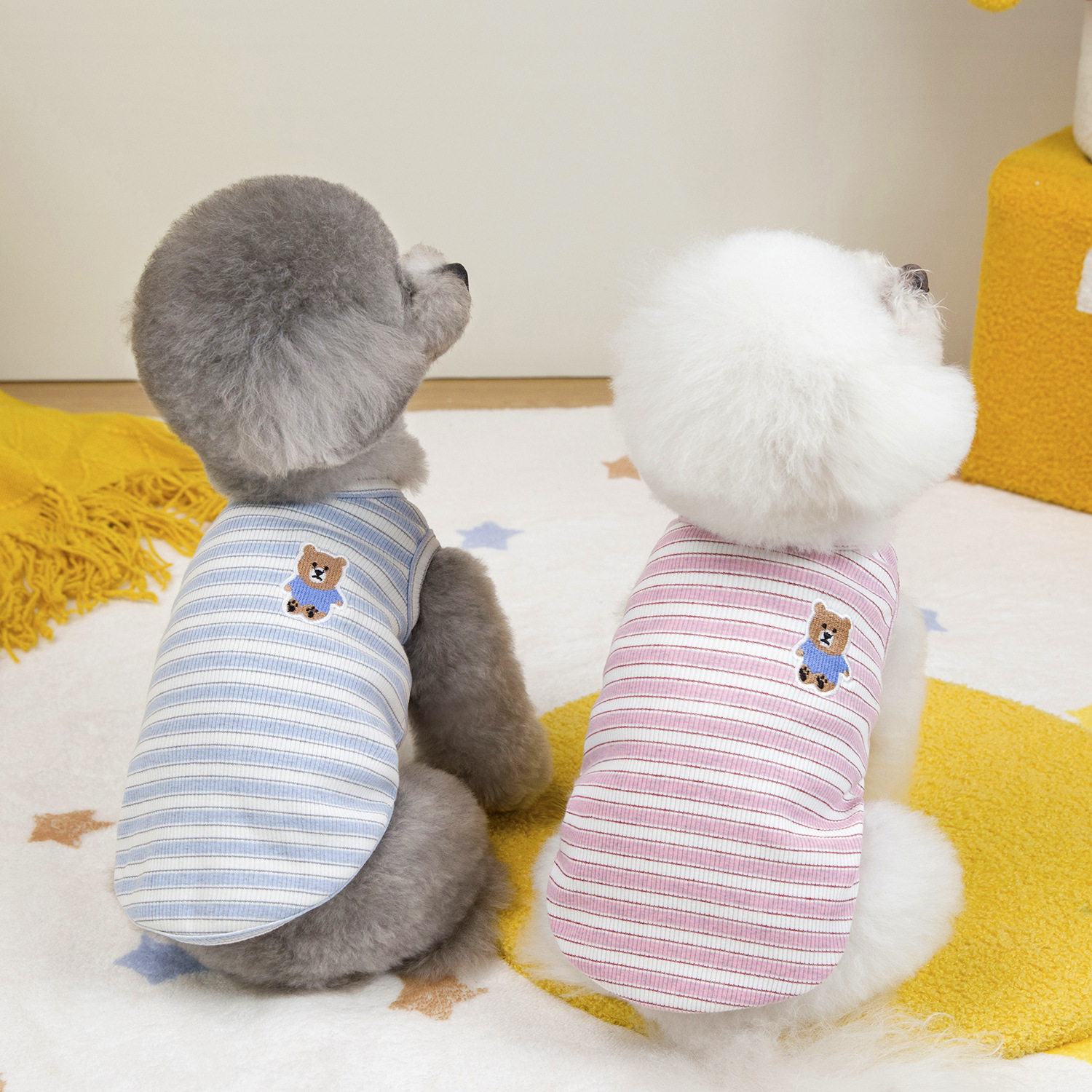 宠物狗狗薄款背心薄款猫咪衣服春夏服装宠物用品25条纹背心绣小熊