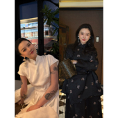 棉服 白色雾绕和黑色蝴蝶兰刺绣旗袍与中式 DUO智仙生 黑标千山翡