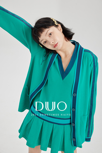 DUO智仙生 复古鳄鱼绿运动网球Polo百褶连衣裙外套气质时髦针织