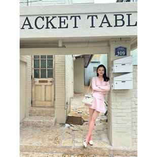 和短裙套装 学院樱花粉和蓝黑针织开衫 非正式 DUO智仙生