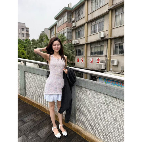 DUO智仙 黑标  马卡龙梦境浅春佩斯利紫色小香风针织背心短裙