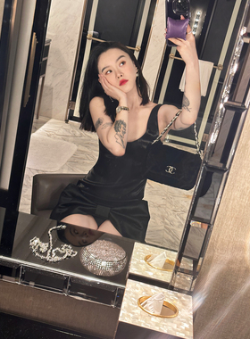 DUO智仙生 黑标 珠光宴舞进口小黑裙系列蝴蝶结裙摆连衣裙