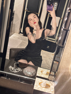 DUO智仙生 黑标 珠光宴舞进口小黑裙系列蝴蝶结裙摆连衣裙