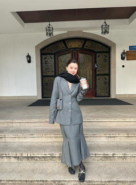 DUO智仙生 黑标 知识分子穿搭美丽奴羊毛衬衫西服外套和鱼尾长裙