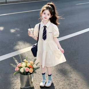 女童夏季泡泡袖裙子2026超火学院风大童独特漂亮连衣裙夏天巨好看
