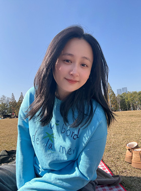 大酱汤汤 原创设计Au bord de la mer秋冬蓝色印花卫衣 在海边