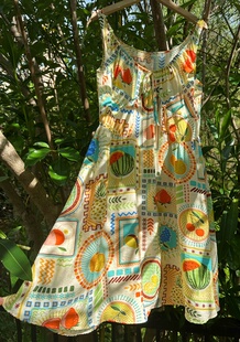 手作孤品 夏日风情法式浪漫水果印花度假连衣裙-