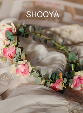 SHOOYA 搭配轻婚纱 草坪婚礼旅拍推荐 森系森女花环 新娘伴娘 粉