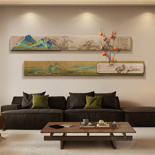 千里江山图客厅装饰画画宋代美学卧室床头壁画画新中式茶室背景墙
