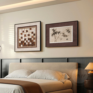 中古风卧室床头装饰画侘寂风餐厅饭厅组合壁画高级感主卧房间挂画