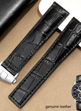 表带男全真皮头层牛皮耐用透气柔软代用TAG Carrera高档表带22mm