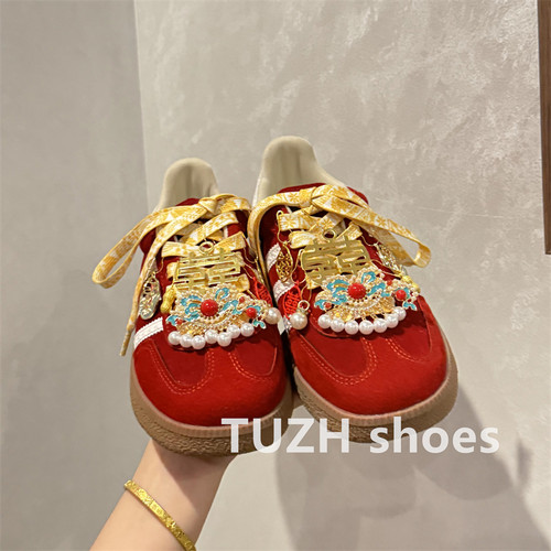 新娘喜庆结婚配饰德训鞋运动鞋鞋花红色婚鞋装饰扣创意喜字配件