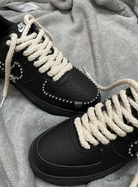 适配空军一号麻绳鞋带装饰配件AF1板鞋棉麻圆形粗米白色鞋绳配饰