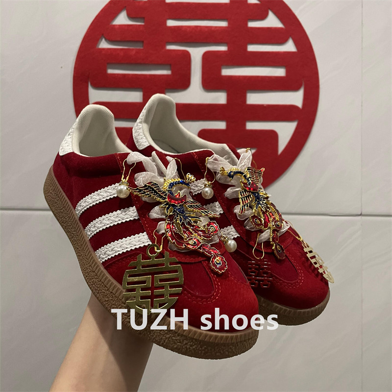 喜庆婚鞋装饰红色德训鞋T头鞋喜字凤凰配饰结婚中式鞋扣雪纱鞋带图片