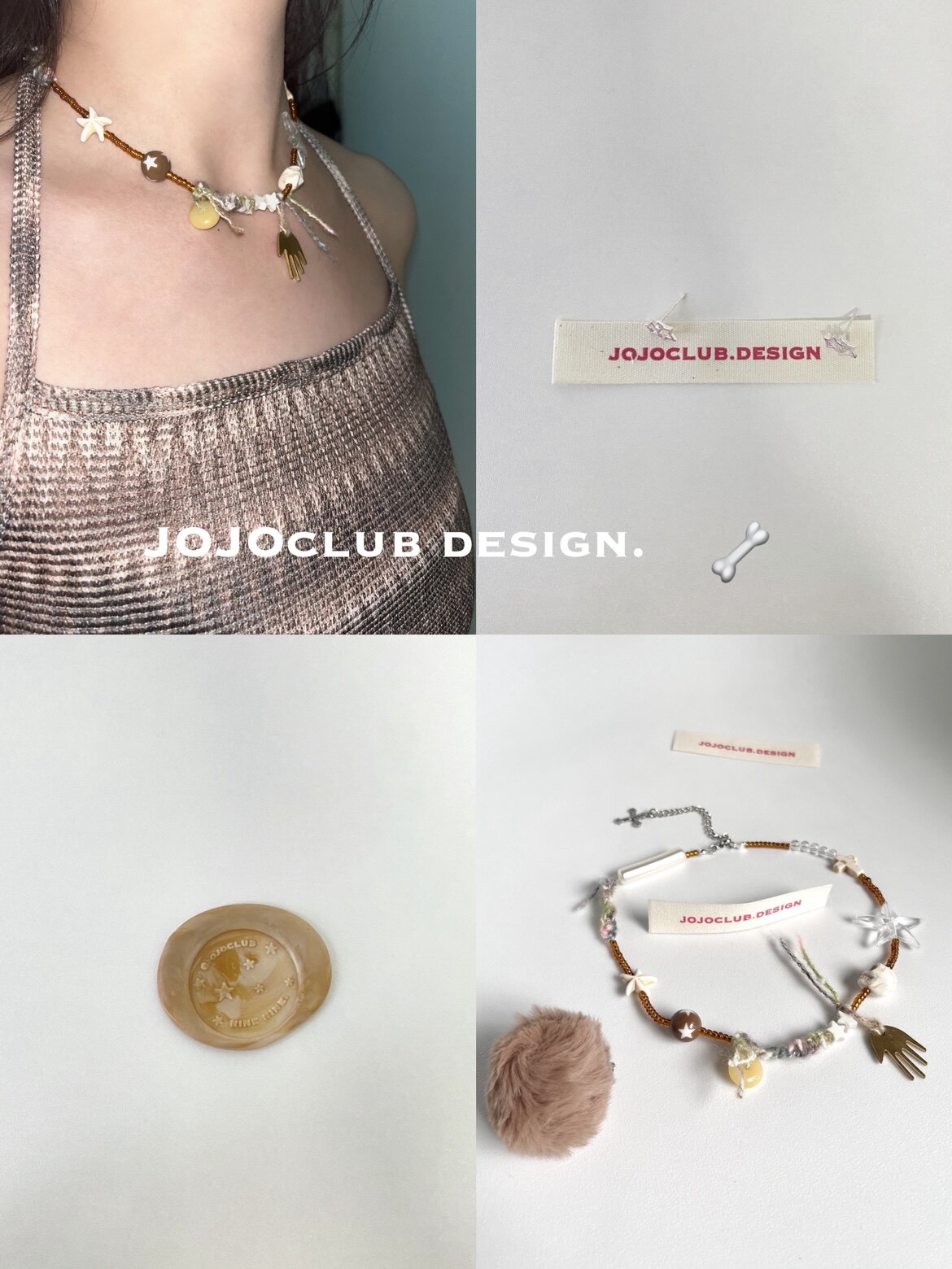 JOJOCLUB-독창적이고 정통  틈새 해골 Y2K 레트로 커플 울 브레이드 로프 카키색 Y2K 목걸이