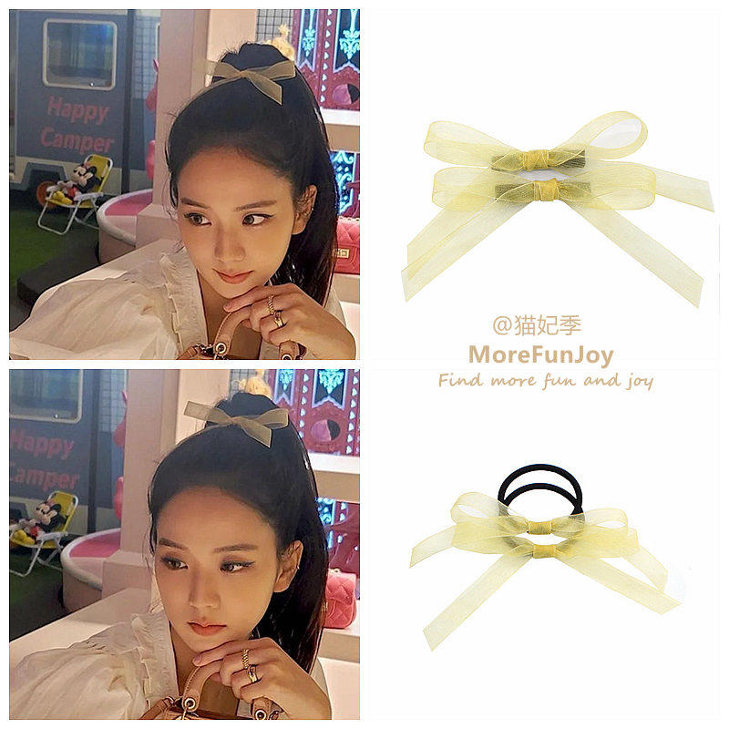 2个装| jisoo金智秀同款姜黄色雪纱蝴蝶结发夹边夹气质高马尾发饰