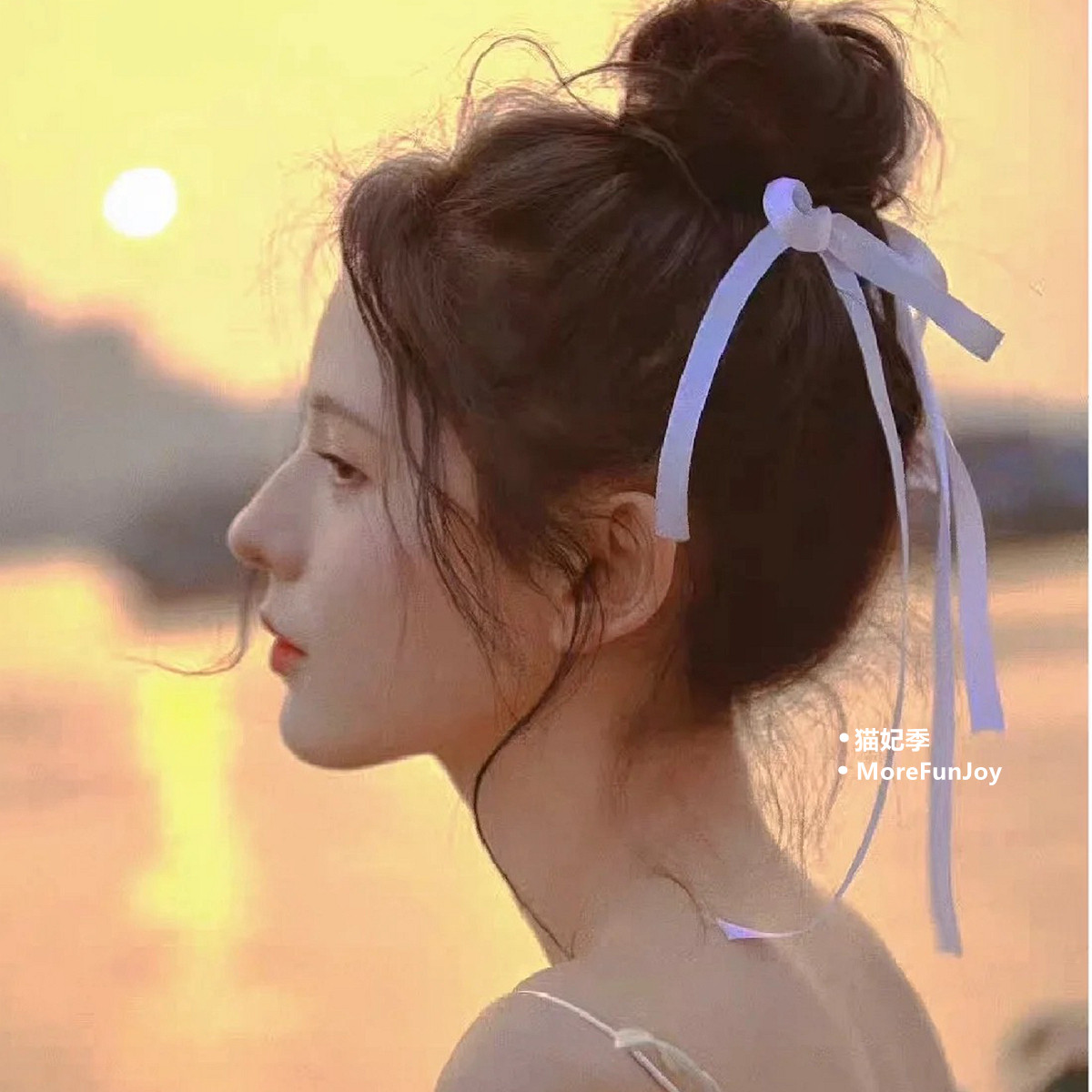 落日芭蕾~张予曦同款白色蝴蝶结飘带发夹高丸子头发饰ballet发绳