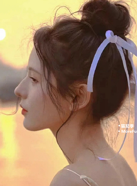 落日芭蕾~张予曦同款白色蝴蝶结飘带发夹高丸子头发饰ballet发绳
