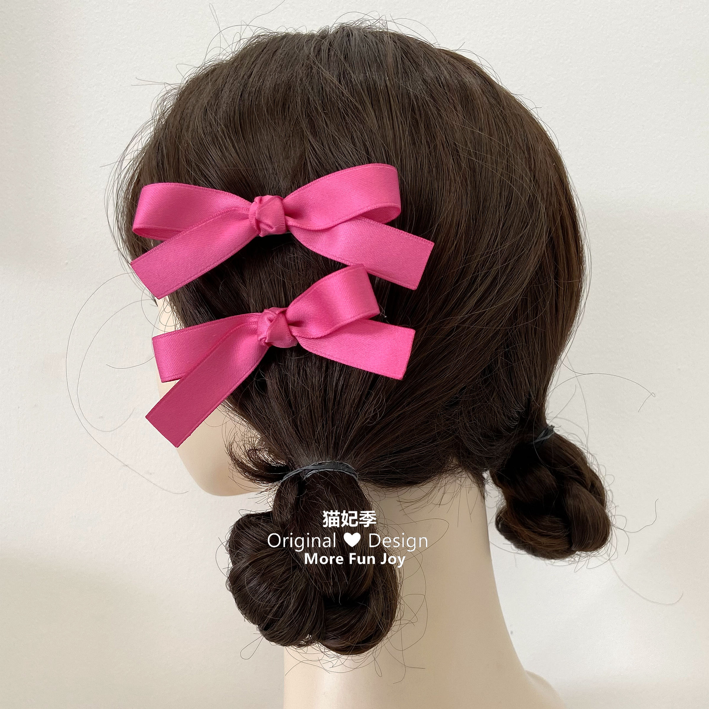 玫红色蝴蝶结一字夹刘海碎发边夹