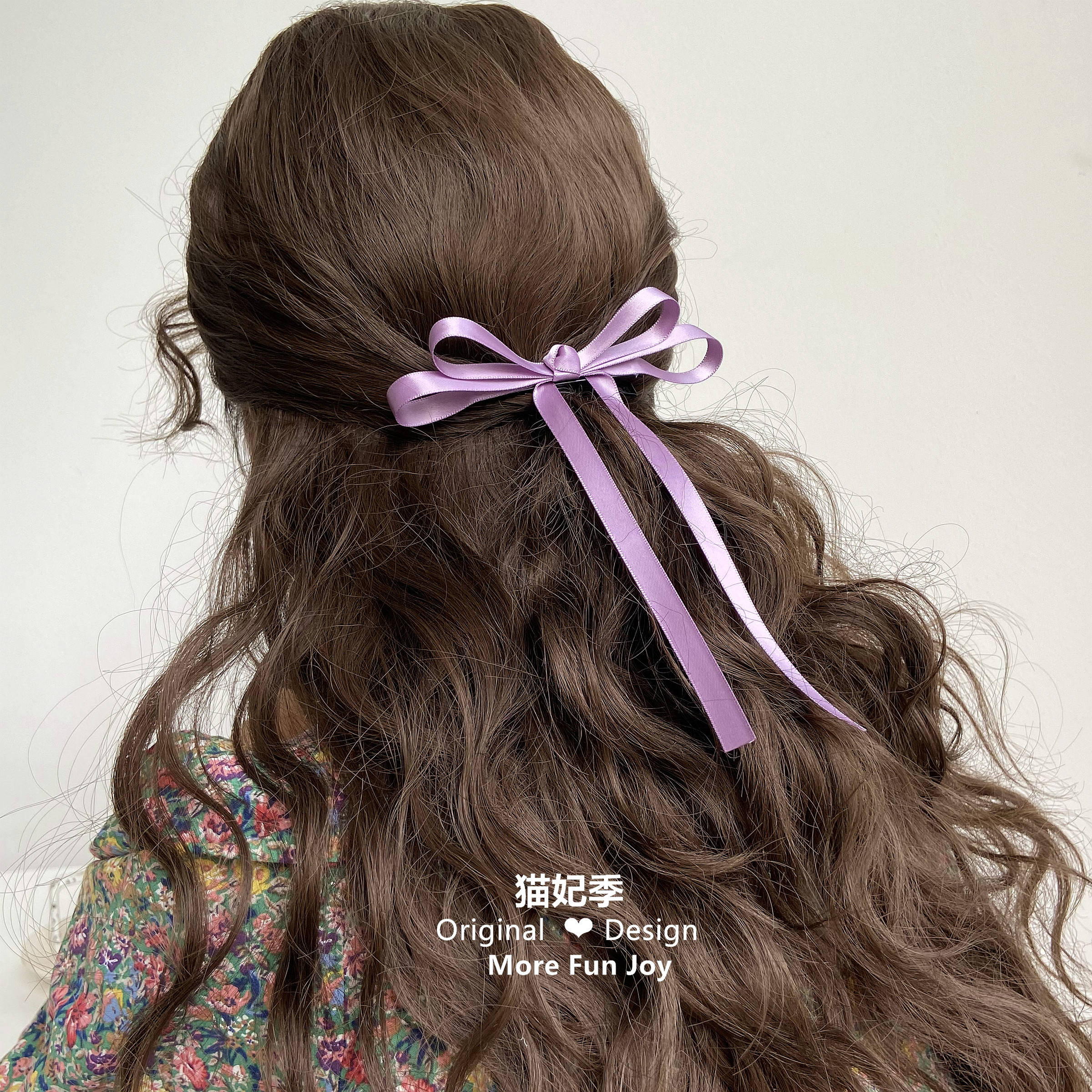 芋泥紫色飘带蝴蝶结发夹