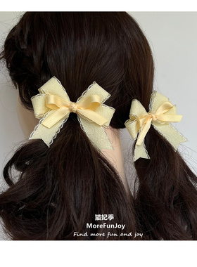 猫妃季显白黄色蝴蝶结发绳发夹边夹双马尾头饰编发发卡少女感网红