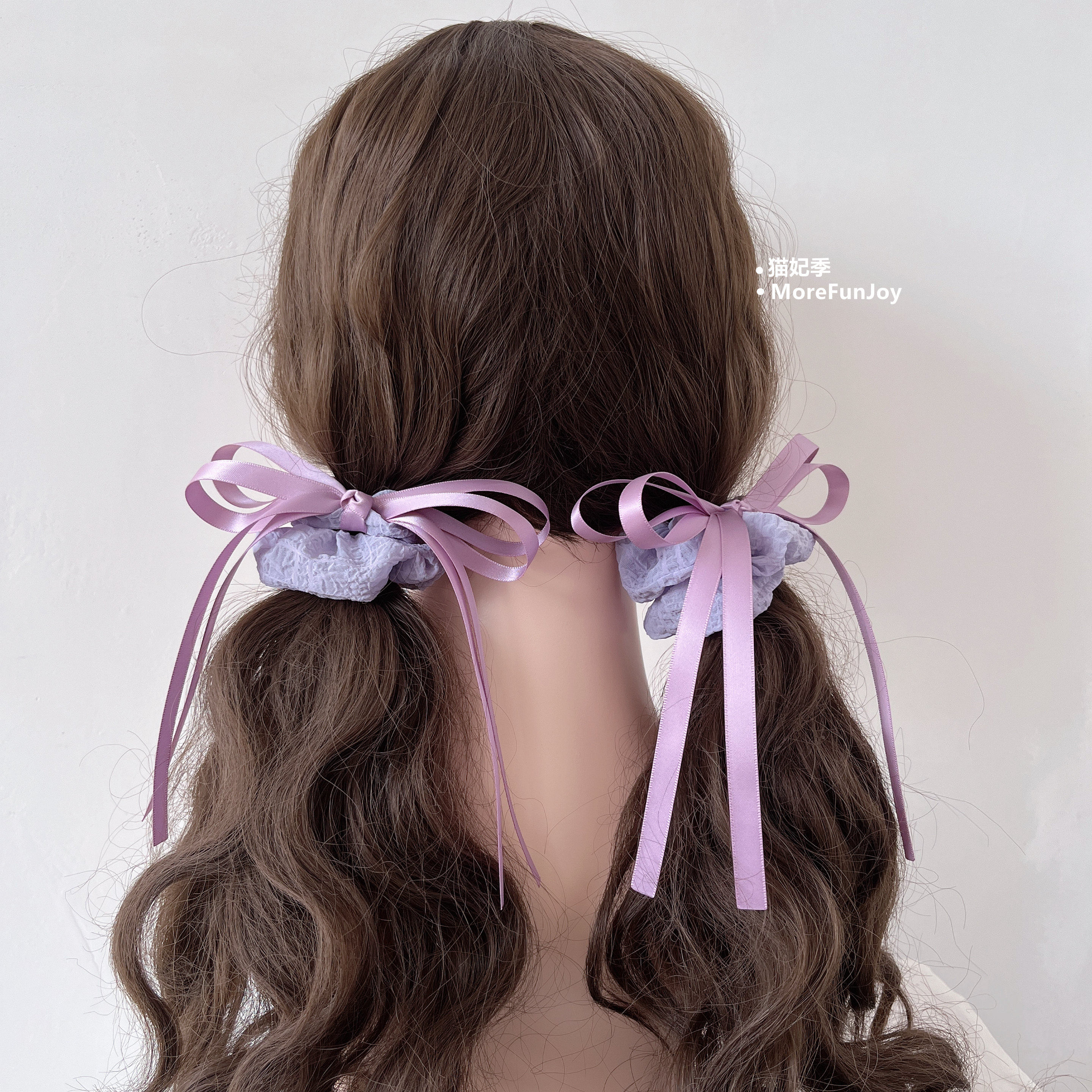仙仙芋泥紫~芭蕾风蝴蝶结绑带发绳双马尾发圈甜美少女发饰编发夏